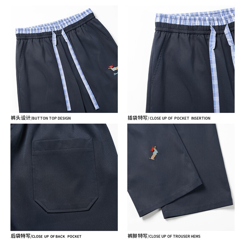 2026春季新款白底大码美式格子拼接刺绣长裤M-5XHK25202-特P25,男装休闲裤,电商A022