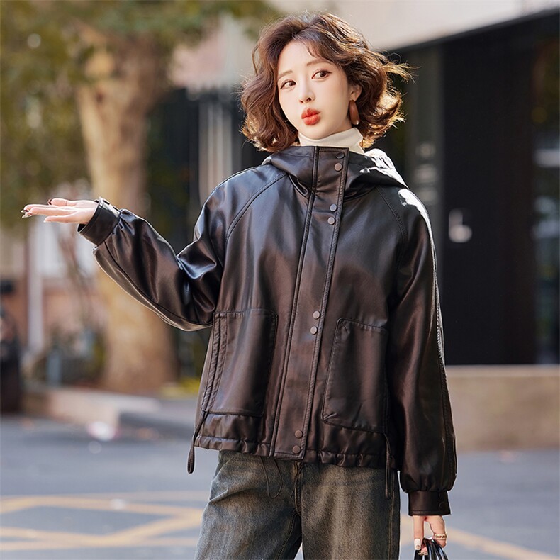 皮衣外套女冬季加绒加厚2025新款小个子高级感女士pu皮棉服夹克,女装皮衣,简古