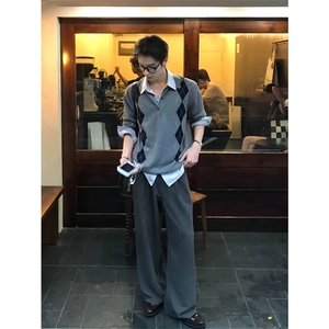 网图有货菱格针织Polo衫提花毛衣miu系长袖外套男女A1057-P58