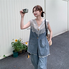 主推新款女装复古蕾丝牛仔马甲时尚套装女2218-P205-K315，女装套装/套裙，网红馆