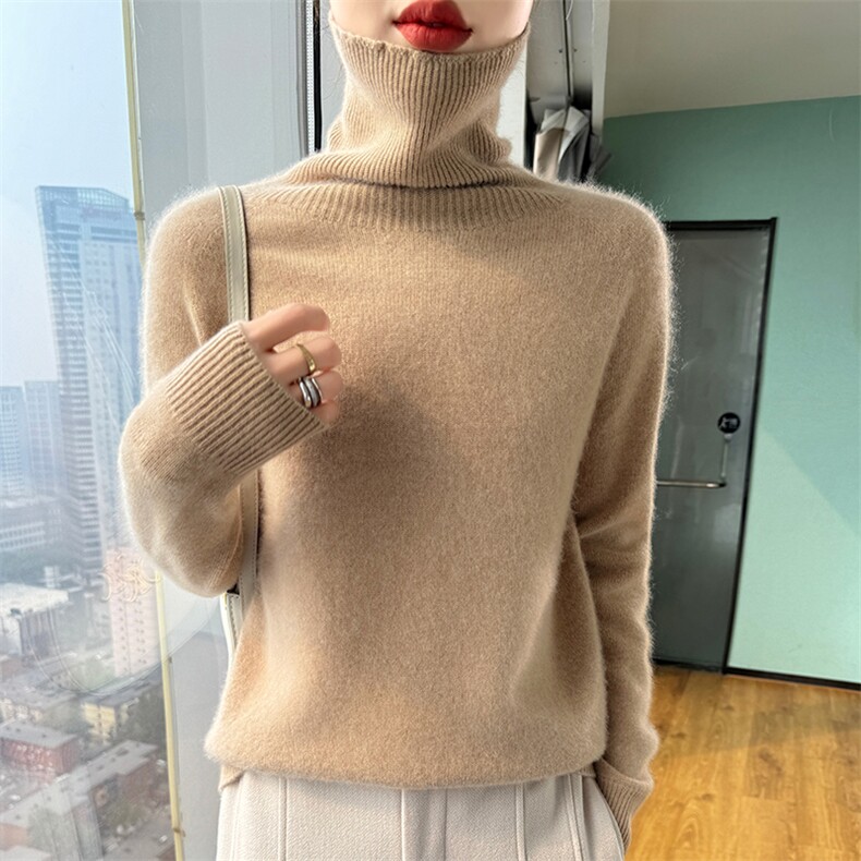 秋冬季35%羊绒65%羊毛七针简约优雅时尚高领羊绒衫,女装羊绒衫,美轩羊绒
