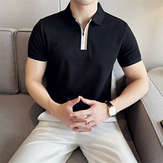 现货短袖翻领拉链设计时尚翻领Polo衫T0271-P55，男装T恤，电商D342