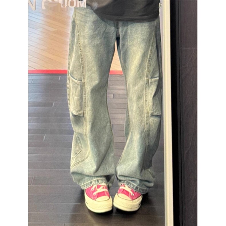 7604-P482025春款复古水洗蓝弯刀牛仔裤工装裤子美式阔腿裤,男装牛仔裤,星座215-1