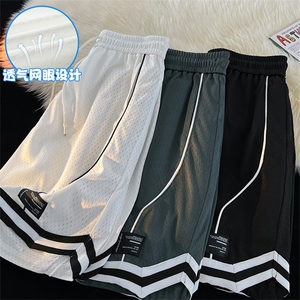 特批P28无差价夏季网眼透气篮球裤贴标条纹开叉五分短裤男DK1881图片