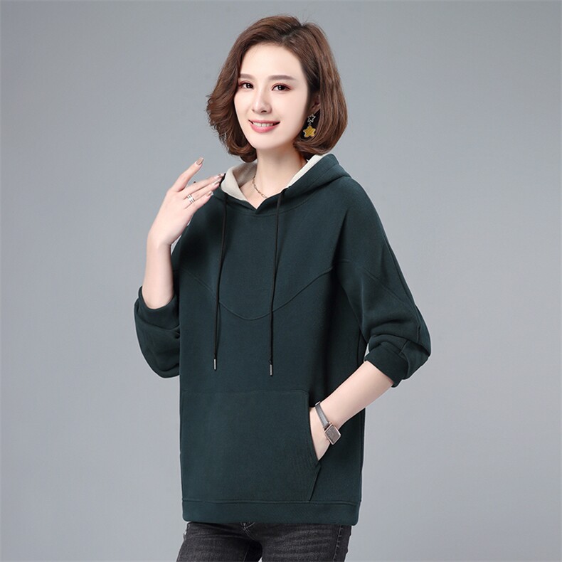 长期现货，冬季新款时尚休闲简约纯色螺纹直筒长袖加绒连帽卫衣图片