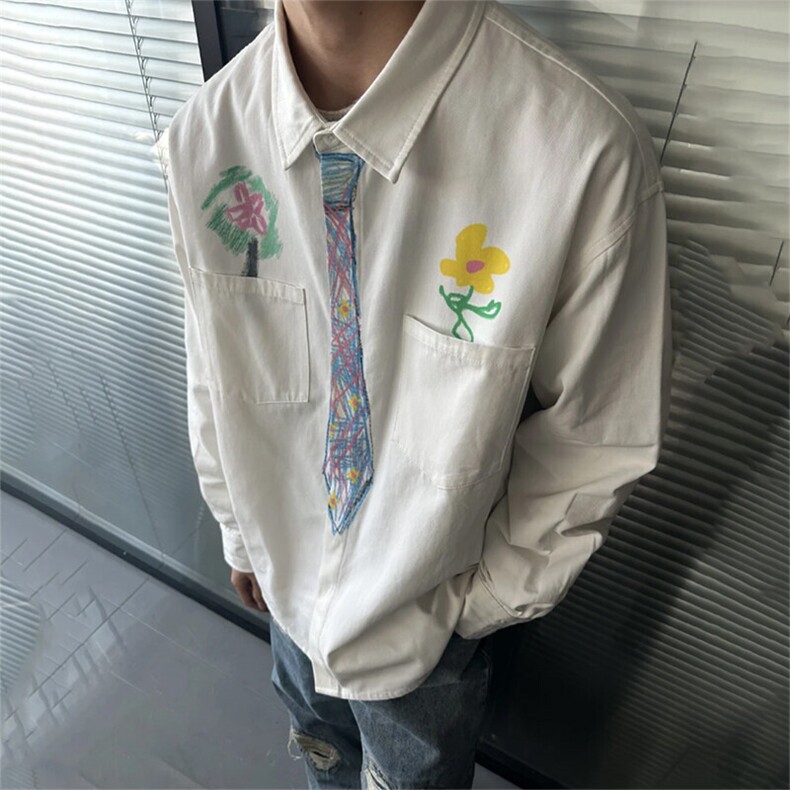 【全棉】不是揭阳货高品质CS878特P48手绘涂鸦领带衬衫，男装衬衫，星座403（原603-1）