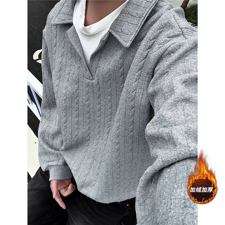 假两件卫衣男秋冬加绒加厚提花无帽打底衫宽松大码上衣WY008加绒图片