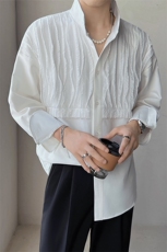 轻熟风小众抽褶条纹衬衫立领设计感衬衣演出服CY17/P35，男装衬衫，电商A243