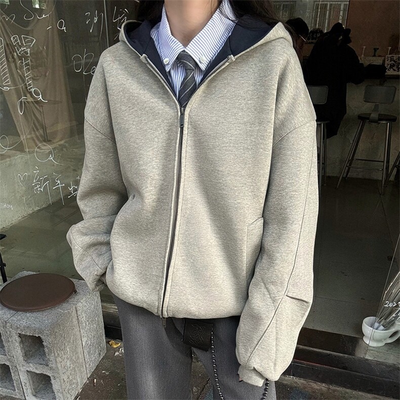抖音得物高品质二开25秋冬美式重磅宽松结构双面连帽卫衣外套W68,男装卫衣,电商A486