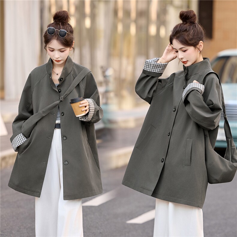 风衣女中长款2025秋季新款今年流行爆款巨好看的韩系休闲立领外套，女装风衣，牡丹诺