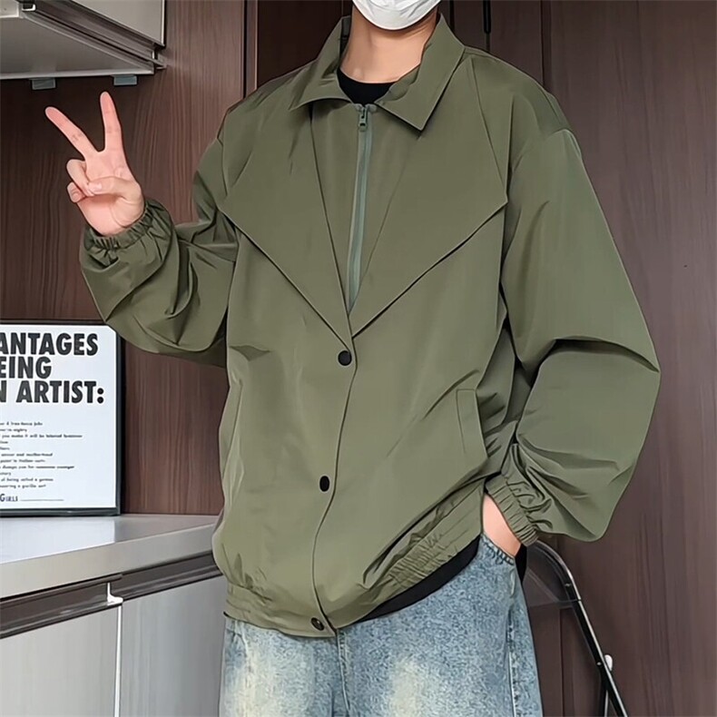 JK202/P65春装新款假两件个性痞帅夹克男外套潮宽松大码上衣,男装夹克,电商基地A050