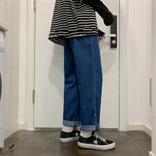 百搭休闲ins牛仔裤宽松直筒2021年秋季新款九分裤潮流K1349-P40，男装牛仔裤，星座512-4