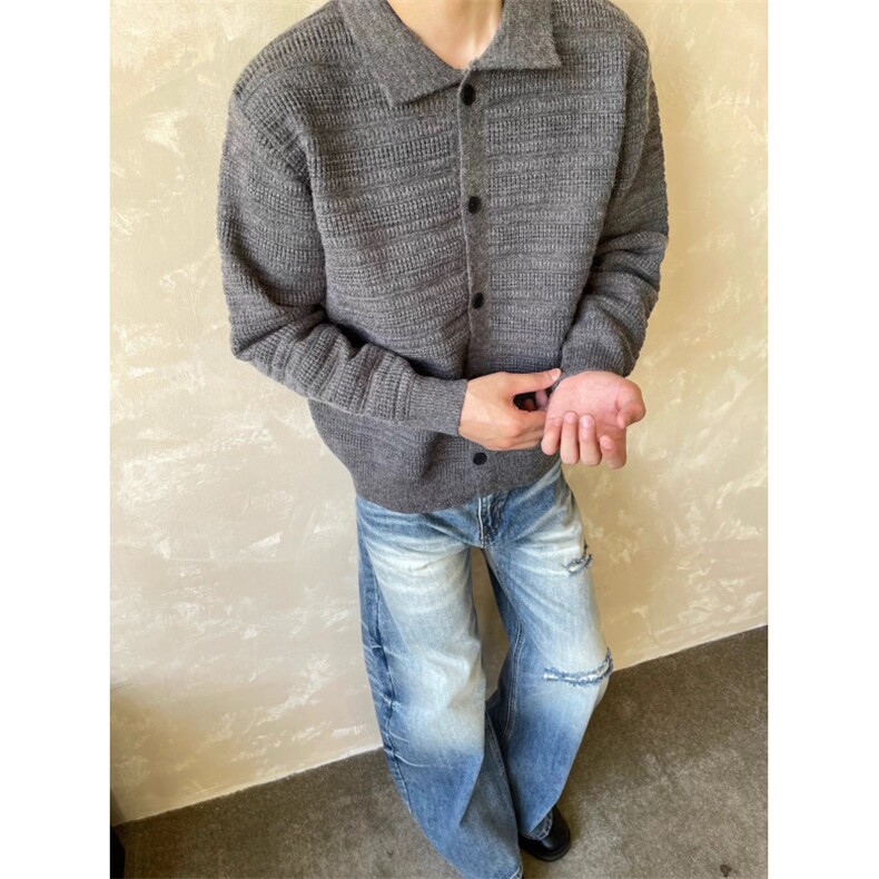 706-1-LY253-P65现货秋季美式重磅复古翻领开衫毛衣外套，男装针织衫/毛衣，星座706-1