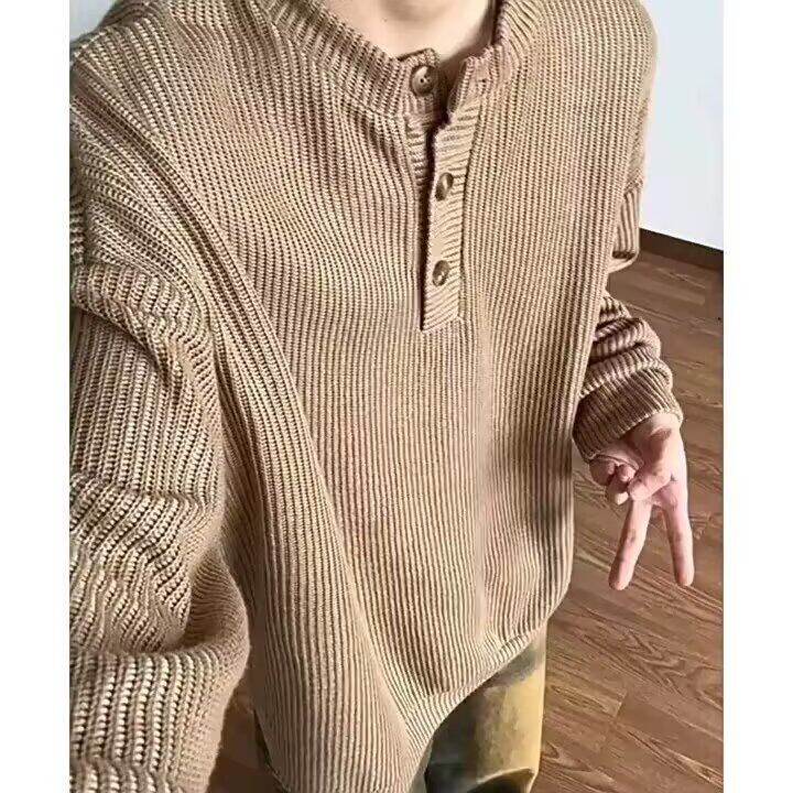 YC0897-P50美式亨利领毛衣男冬季新款高级感复古长袖打底针织衫潮，男装T恤，电商C233