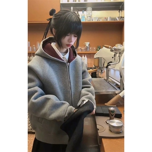 抖音得物高品质 秋冬美式高街重磅结构双层双面连帽卫衣外套XS107图片
