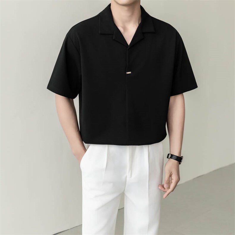 夏男立领纯色衬衫男休闲宽松休闲衬衣轻熟风A236-82552-P55,男装衬衫,电商A236