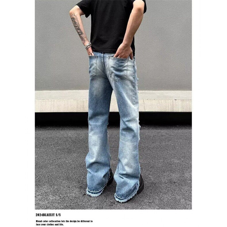 网络图现货高街复古破洞牛仔裤男痞帅直筒宽松裤子RB141-P60,男装牛仔裤,星座1005-4