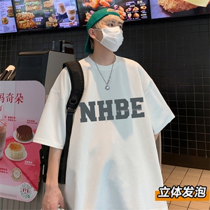 F006P32华夫格夏季新品港风高街美式短袖T恤宽松ins重磅纯棉体恤图片