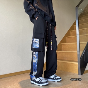 抖音品质港风新款小熊拼接长裤宽松口袋裤子B315-K23423-p50控68图片