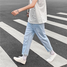 现货2021春夏新款韩版港味九分裤简约日系潮流牛仔裤男女3206，男装牛仔裤，星座1008