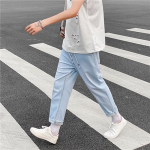 现货2021春夏新款韩版港味九分裤简约日系潮流牛仔裤男女3206图片