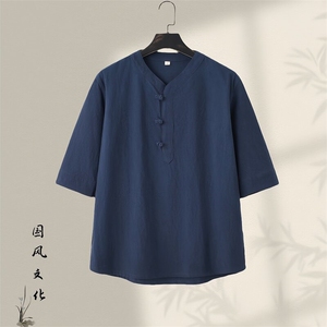 唐装男青年夏季七分短袖t恤复古风潮流男棉麻男装GF2505-P60图片