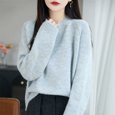 2025年秋季通勤时尚百搭通勤简约休闲花纱半高，女装针织衫/毛衣，源达羊绒