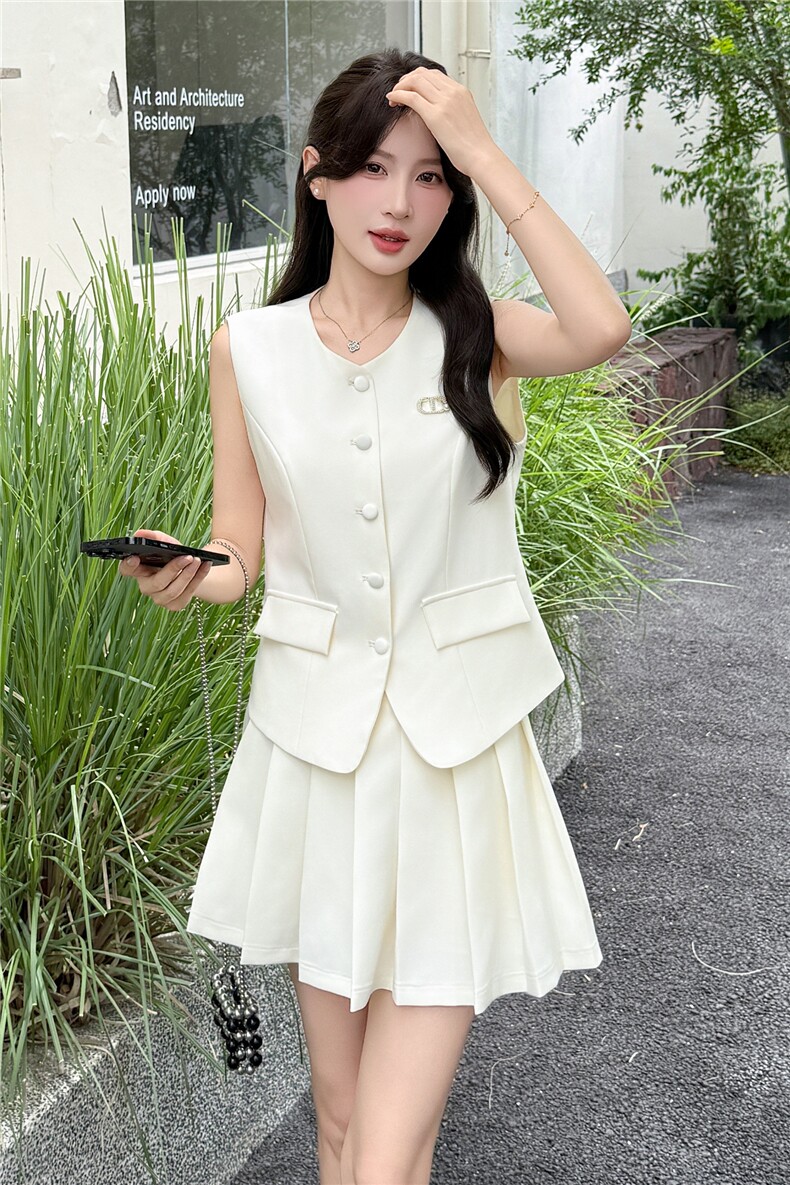 西装无袖套装女2025夏季新款小个子独特漂亮小香风短裙穿搭一整套,女装套装/套裙,瑶迪依秀