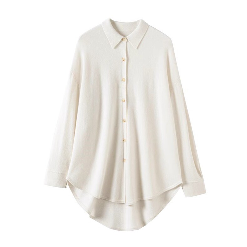 2024新款POLO领宽松慵懒风长袖衬衫女百搭显瘦休闲上衣，女装衬衫，珍珑羊绒