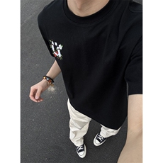 黑色美式蔷薇刺绣短袖t恤男款夏季cleanfit潮牌欧美街头情侣半袖，男装T恤，星座1007（原301D）