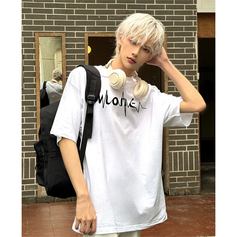 抖音得物 210克现货宽松纯棉美式潮牌印花落肩袖纯棉T恤AT21107图片