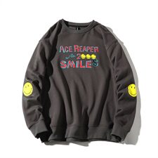 【】A003-HW3082-P45冬装新款加绒笑脸印花套头卫衣凹凸墙，男装卫衣，电商A003