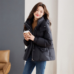 新g标90白鸭绒树莓红羽绒服女短款2024年冬季连帽加厚保暖小个子图片