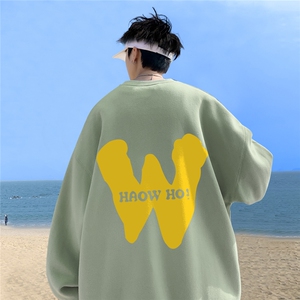 ！直播品质 重磅宽松大码港风黄色W印花圆领卫衣WY115-特p28图片