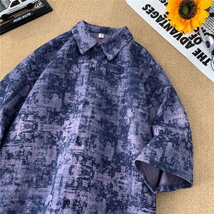 紫色厚款牛仔衬衫男五分短袖衬衣KD582-P65图片