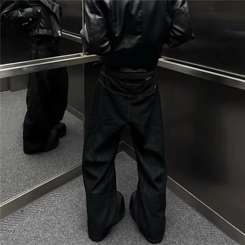 美式复古反口袋弯刀廓形牛仔裤男秋冬拼接宽松直筒长裤子潮XN012,男装牛仔裤,星座208-5