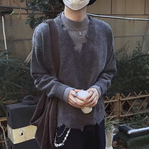 春秋薄款精纺羊毛针织衫长袖毛衣宽松半高领打底衫纯色内搭上衣图片