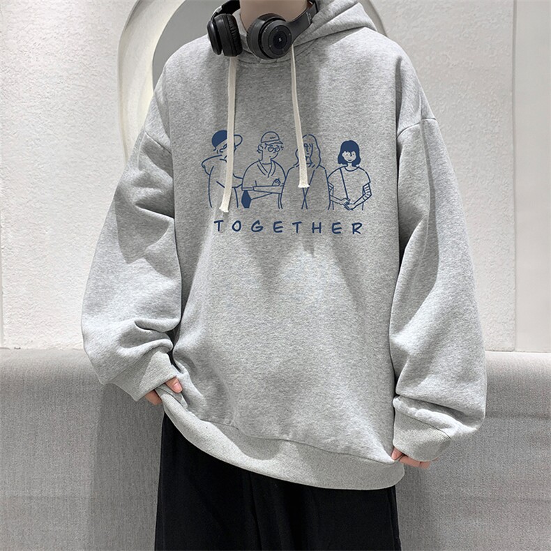 WY2191-P35 加绒款-P40 纯棉连帽卫衣男大码运动帽衫宽松薄外套男图片
