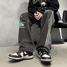 秋季ins潮牌撞色拼接牛仔长裤男直筒宽松阔腿休闲裤K4721-P45，男装牛仔裤，星座512-2