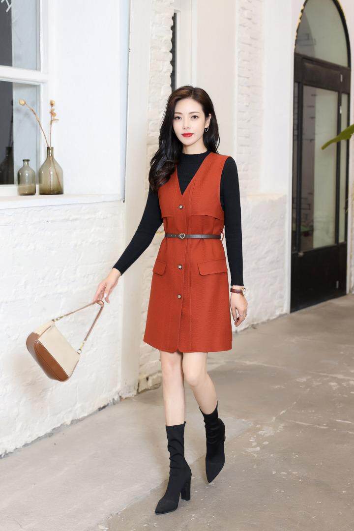 秋冬季两件套连衣裙，女装连衣裙，倾爽