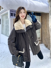 韩款羊羔毛翻领羽绒内胆皮衣外套女2025冬季新款时髦洋气保暖上衣，女装皮衣，艾米莉亚
