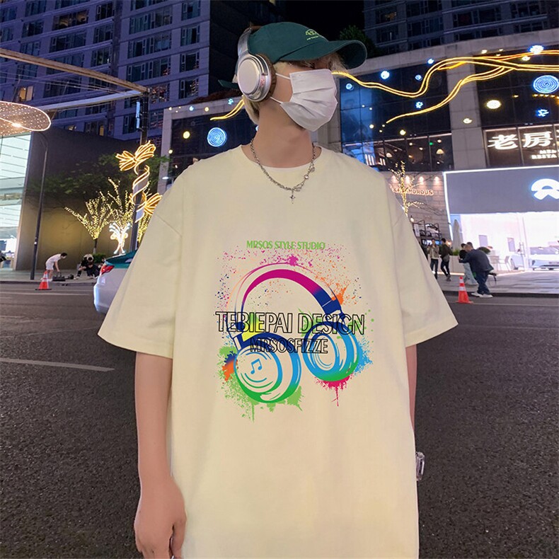彩色涂鸦短袖t恤男夏季2025新款青少年潮牌重磅宽松休闲半袖体恤T,男装T恤,星座304A-1