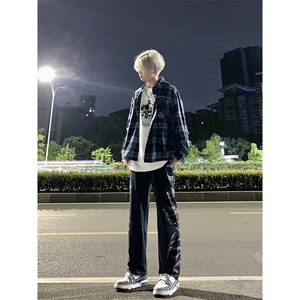 牛仔裤美式花纹高街裤子