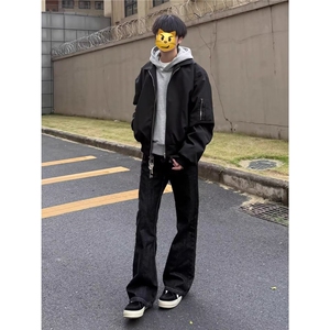 复古立领工装飞行员夹克衫男生春秋美式宽松拉链设计感棒球服外套图片