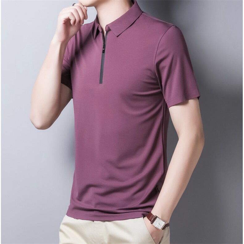 半拉链Polo衫男士夏季新款中年纯色短袖T恤休闲时尚翻领衣服男款,男装Polo衫,电商B212（原钱塘6029）