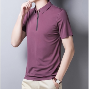 半拉链Polo衫男士夏季新款中年纯色短袖T恤休闲时尚翻领衣服男款图片