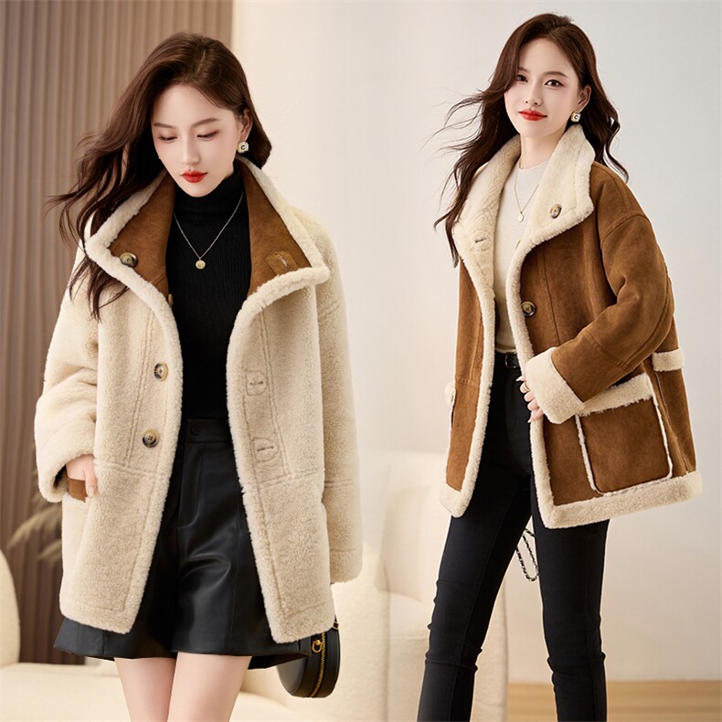 2025年冬季羊羔毛潮休闲新款短款外套，女装羊羔毛/颗粒绒，秀美人生