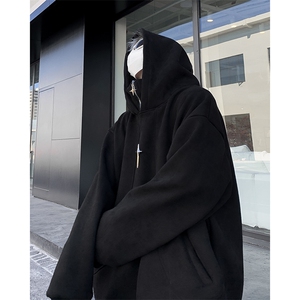 F48-P65 2024春季麂皮绒宽松休闲卫衣男美式潮牌半拉链连帽外套图片