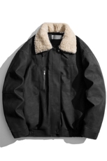 复古做旧可脱卸羊羔毛领大码M-5XL面层PU皮棉衣男77933P138，男装棉衣，星座227-7