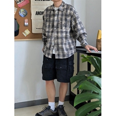 TC589-P45复古格子衬衫情侣新款潮牌长袖衬衣宽松休闲百搭上衣，女装衬衫，星座617A-2